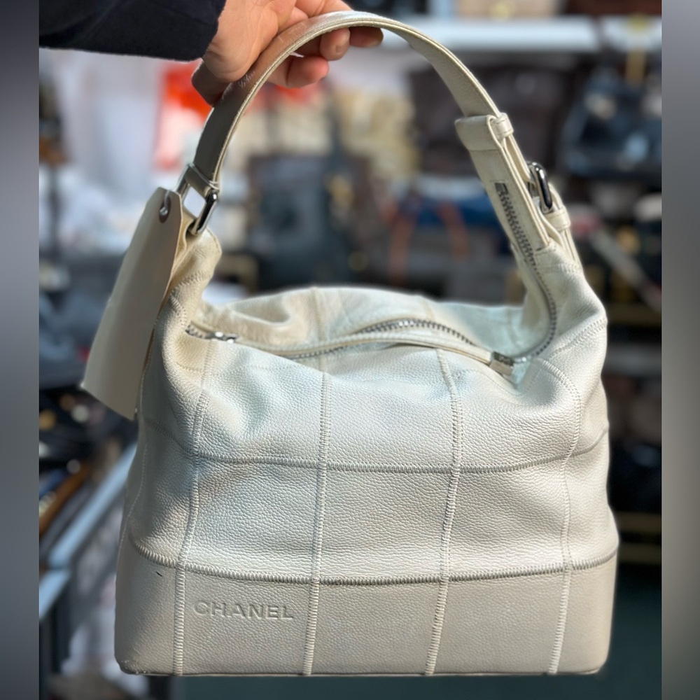 Chanel Oversized Choco Bar Caviar Leather Ivory Pearlescent Bag